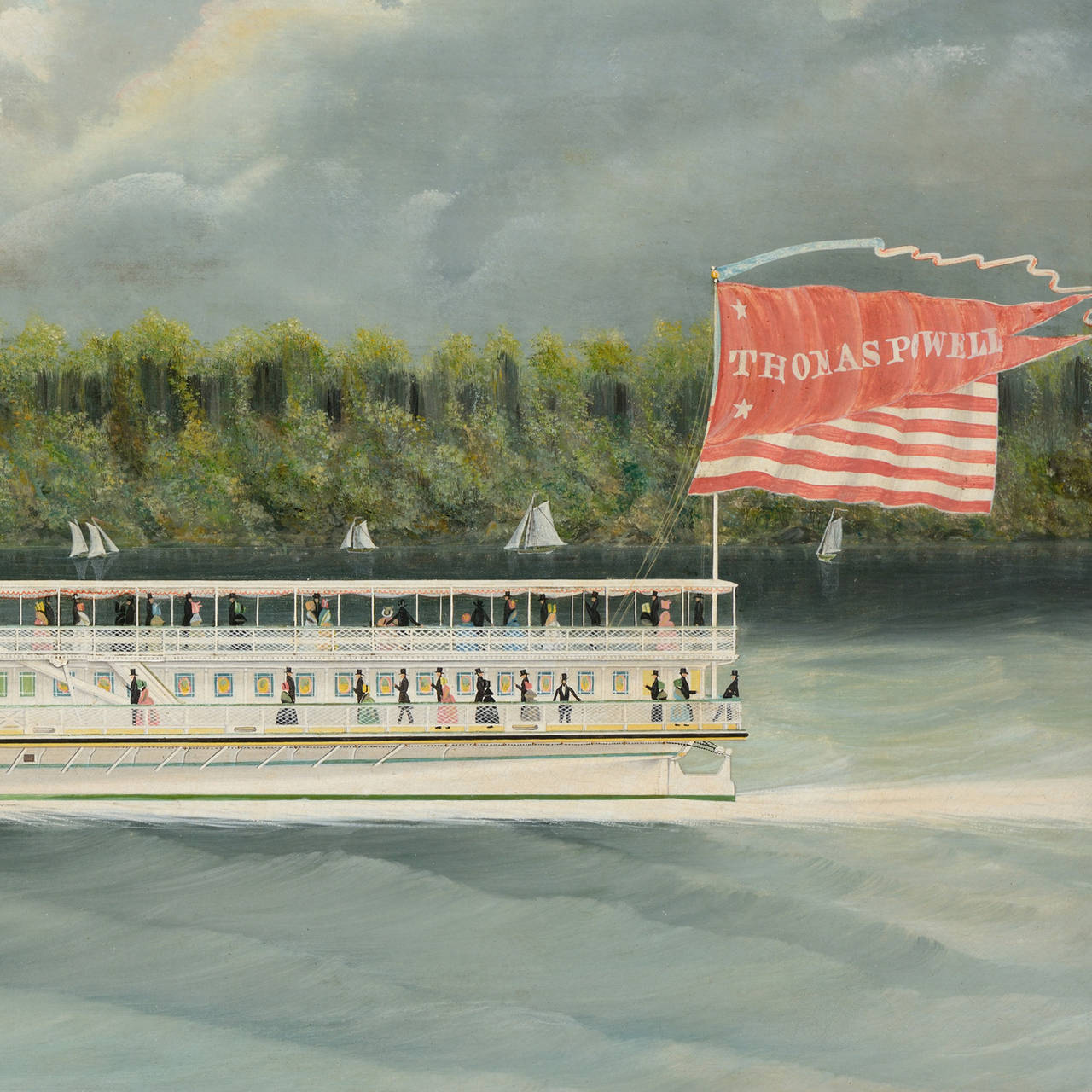 19th Century Paddlewheel Ship Painting by John and James Bard, American