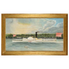Paddlewheel Ship Painting by John and James Bard, American
