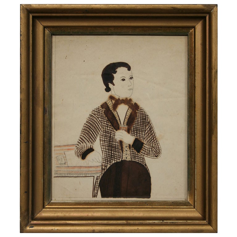 Portrait of a Boy Wearing a Checked Jacket For Sale