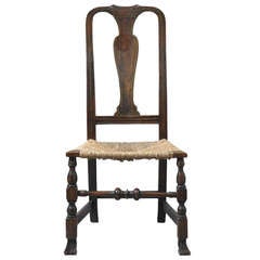 Antique Early Queen Anne Grain Painted Spanish Foot Side Chair