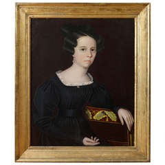 Ammi Phillips Oil on Canvas of a Young Woman Seated