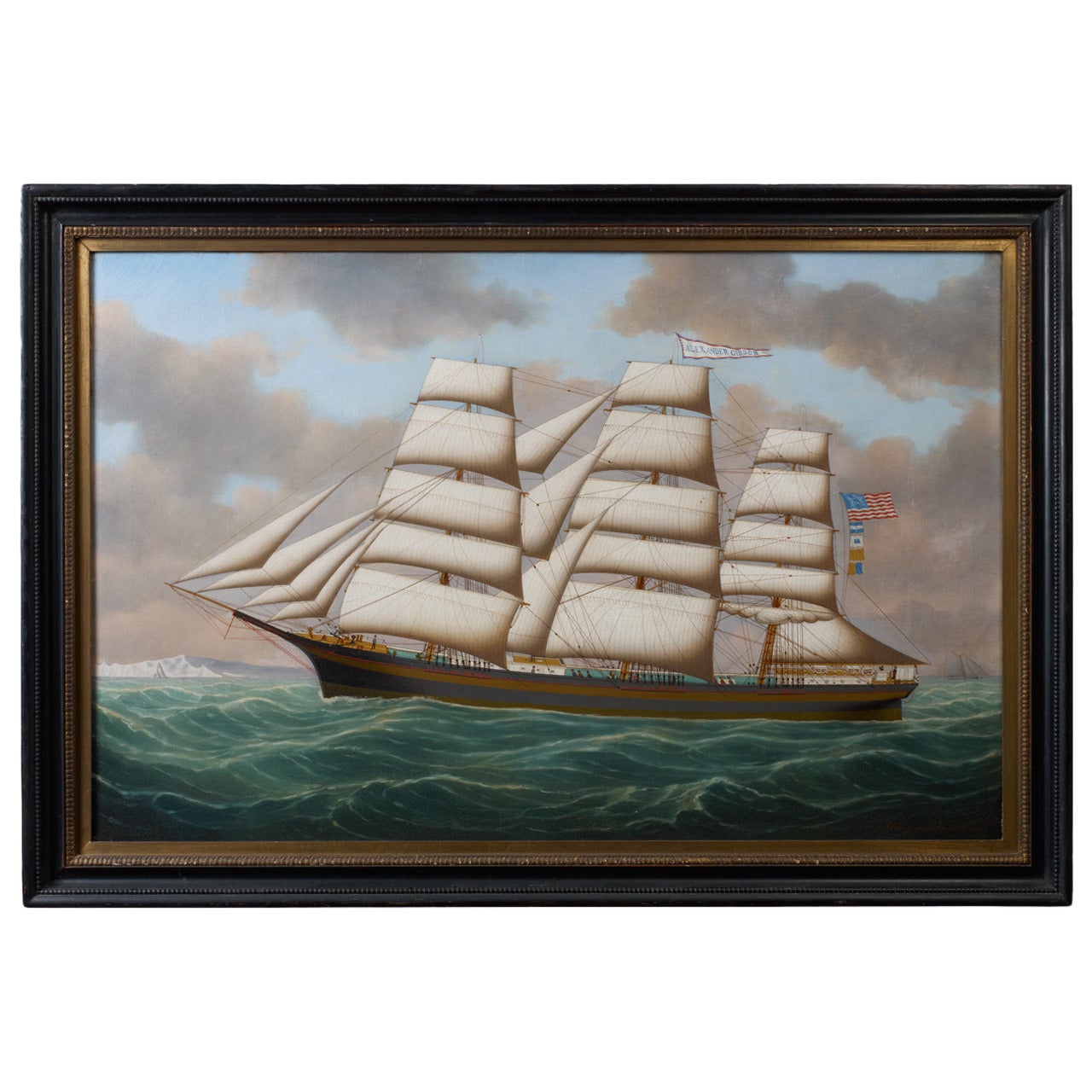 Henry Loos, Belgium or American School Master Ship Painting For Sale