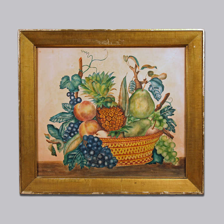 Artist unknown, believed to be from Taunton, Massachusetts
New England, ca. 1830-1850.
Watercolor on paper, in a period gilt frame
Condition: Minor toning, otherwise in fine condition.
19 1/8