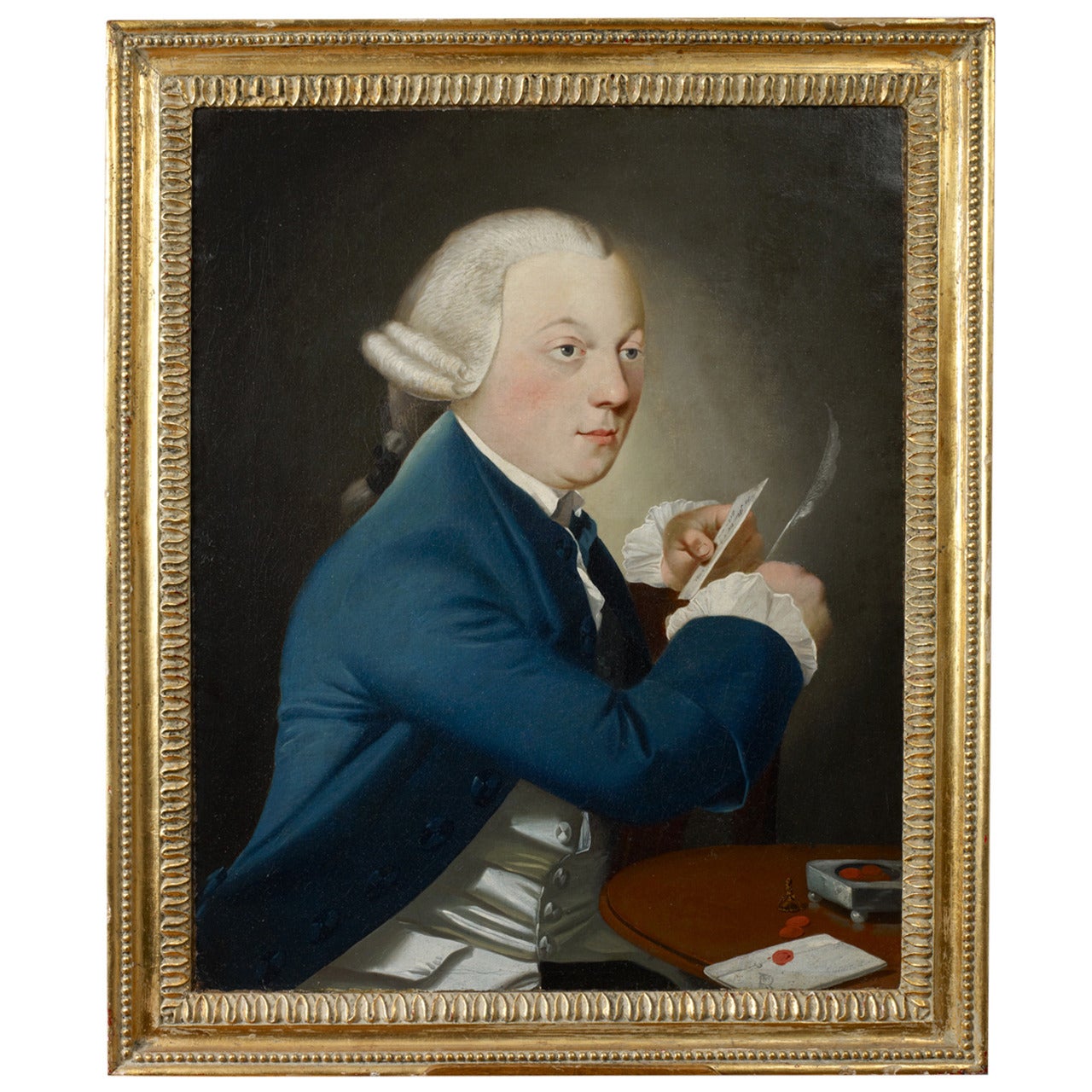 Portrait of a Gentleman Writing a Letter, Oil on Canvas For Sale