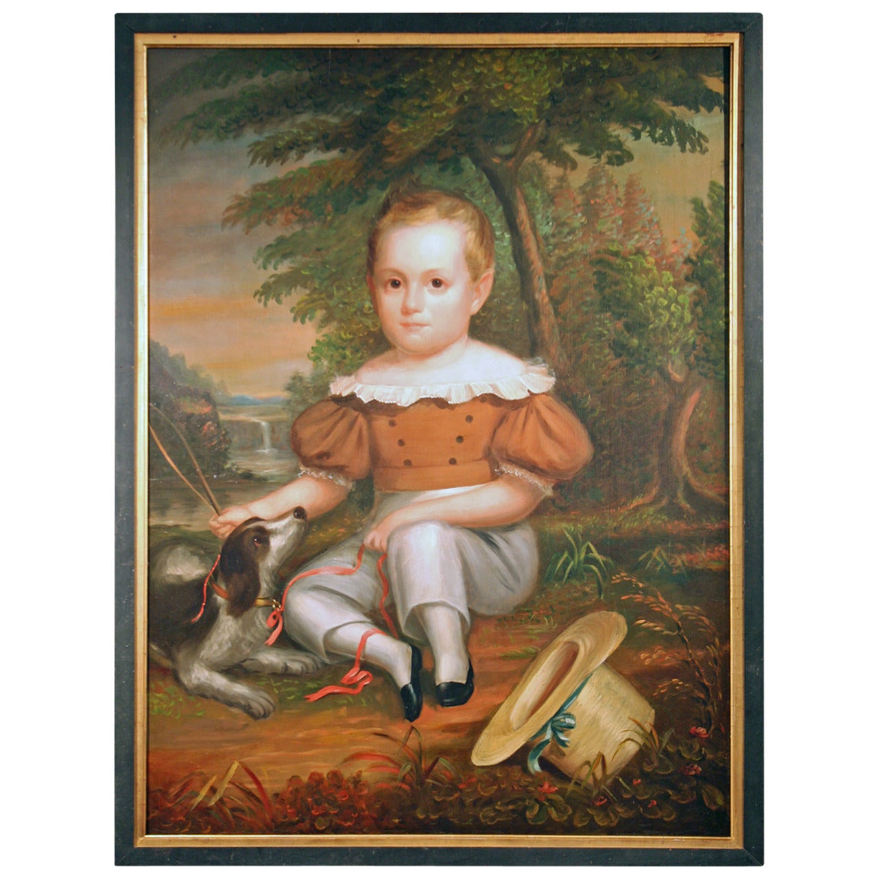 Full Length Portrait of a Young Boy with His Dog For Sale