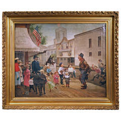 Hobo and Children Street Scene Painting, American School