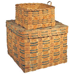 Antique Pair of Splint Woven Painted Baskets