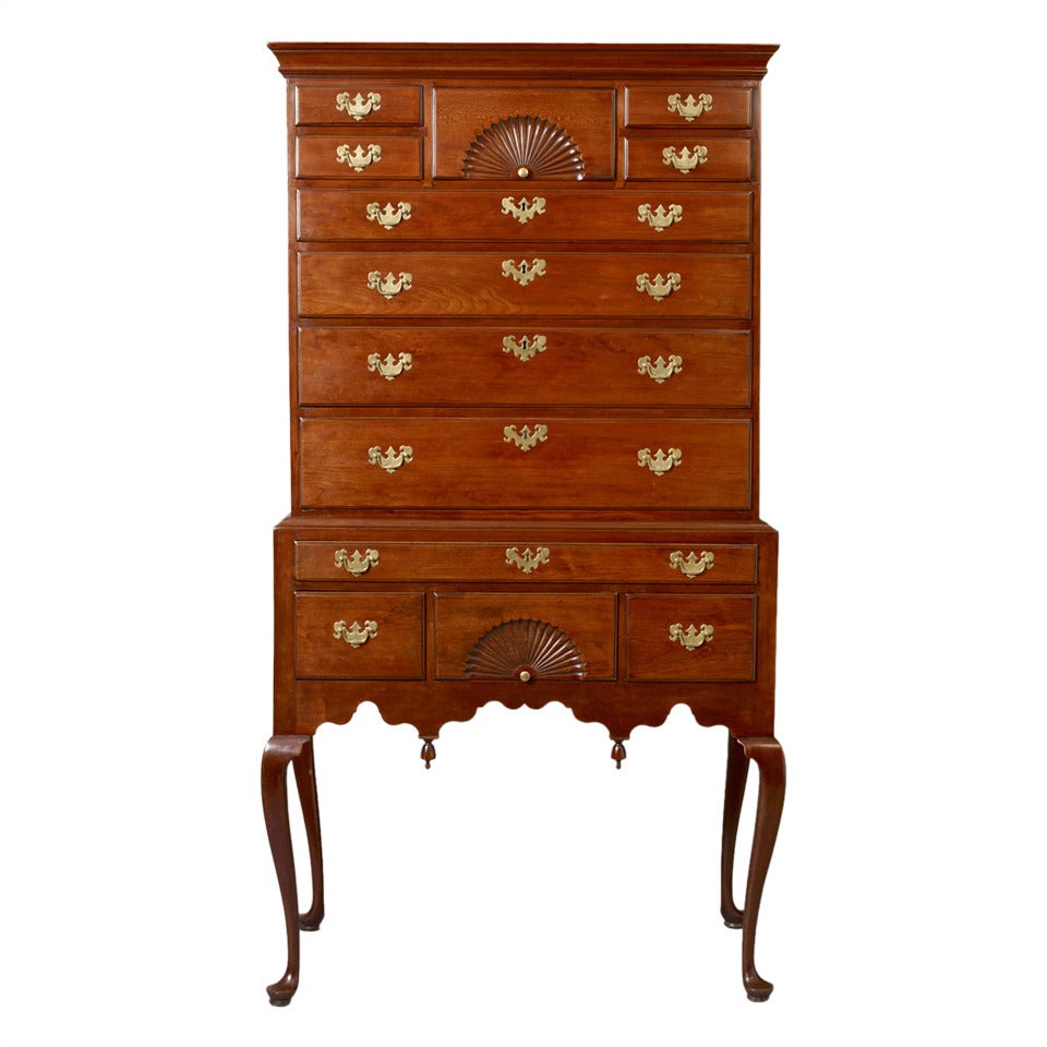 Queen Anne Flat-Top Highboy For Sale