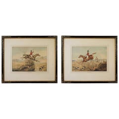 Henry Thomas Alken, "A Pair of Fox Hunting Scenes" Watercolor