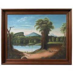 Landscape View of a Pond with Figures and Sailboats