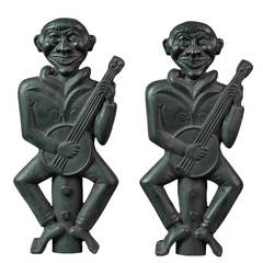 Rare Pair of Banjo Player Andirons