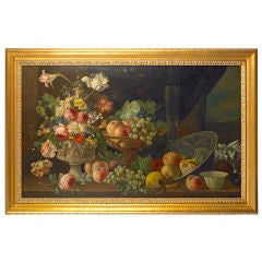 Banquet Still Life of Flowers and Fruit on a Console