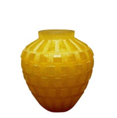Yellow Checkered Vase by Daum Nancy