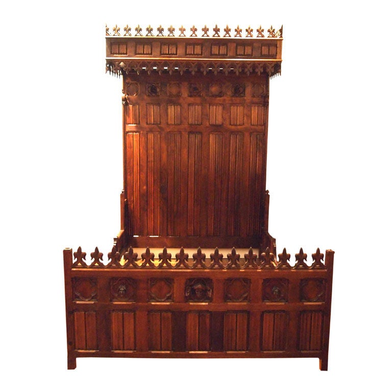 French 19th c. Hand Carved Gothic Bed