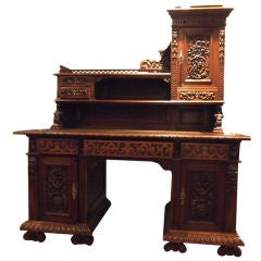 French 19th Century Hand Carved Asymmetrical Walnut Desk
