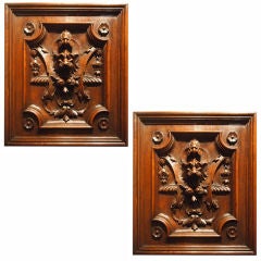 Pair of 19th Century Hand Carved "Lion" Gothic Wall Plaques