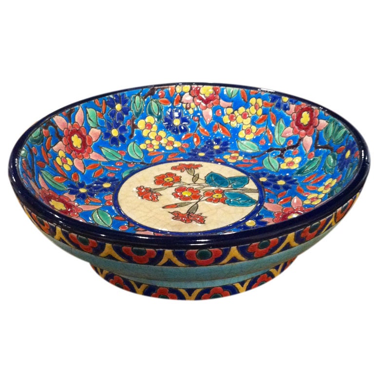 Longwy Bowl with Stylized Flowers