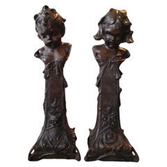 Pair of Henry Linder Art Nouveau Bronze Andirons