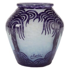 Le Verre Français "Vase Palmiers Bleus"