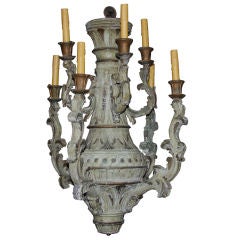 Antique Carved and Painted Wood Eight Arm Chandelier