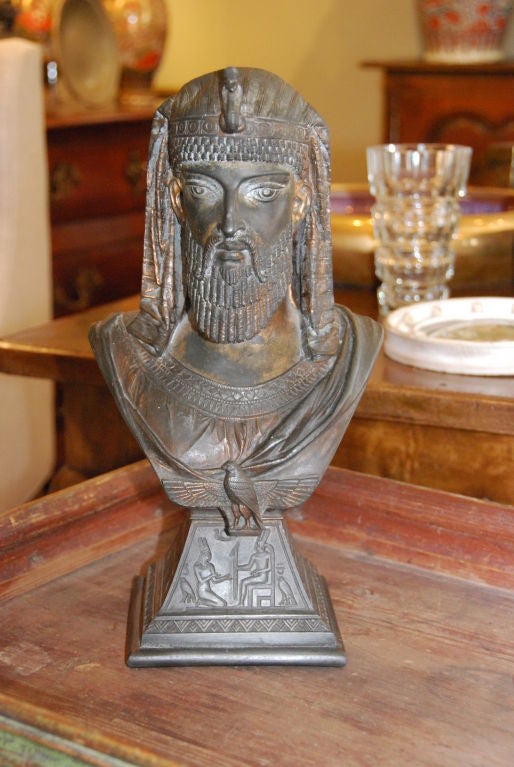 Patinated metal Egyptian revival bust marked 