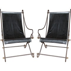 Pair of David Hicks (English, 1929-1998) Iron and Leather Campec