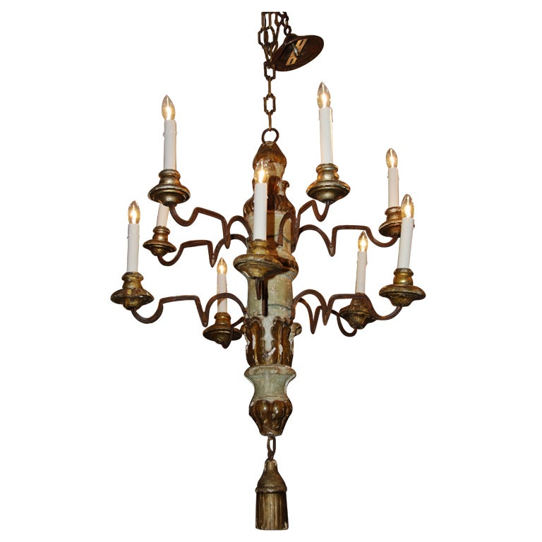 An Italian Grey-painted And Parcel-gilt Ten Light Chandelier For Sale