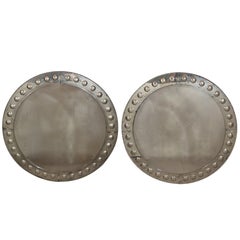 Pair of Venetian Round Distressed Silver Mirrors