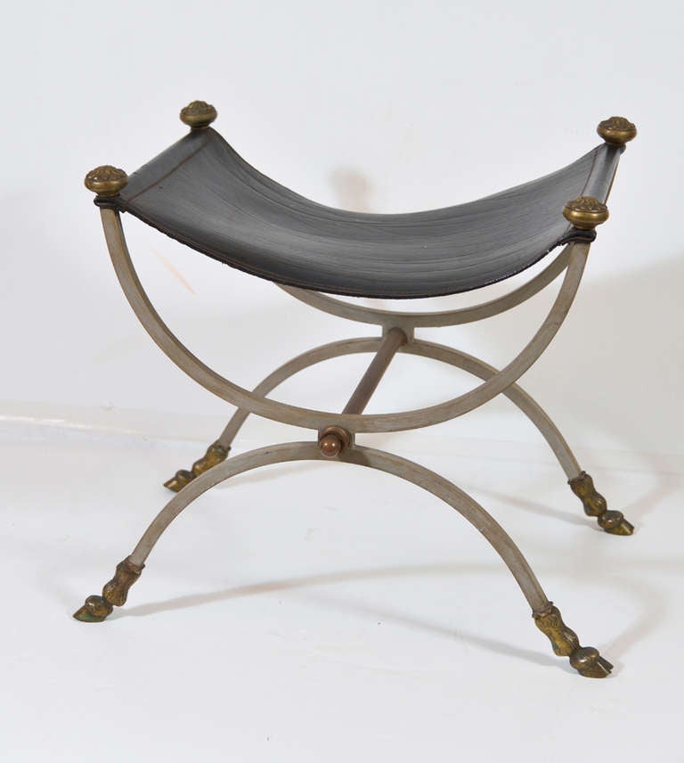 19th Century Pair of Neoclassical Wrought Iron Curule Stools