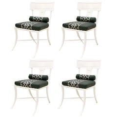 Set of Four White Lacquered Cast Aluminum Klismos Chairs