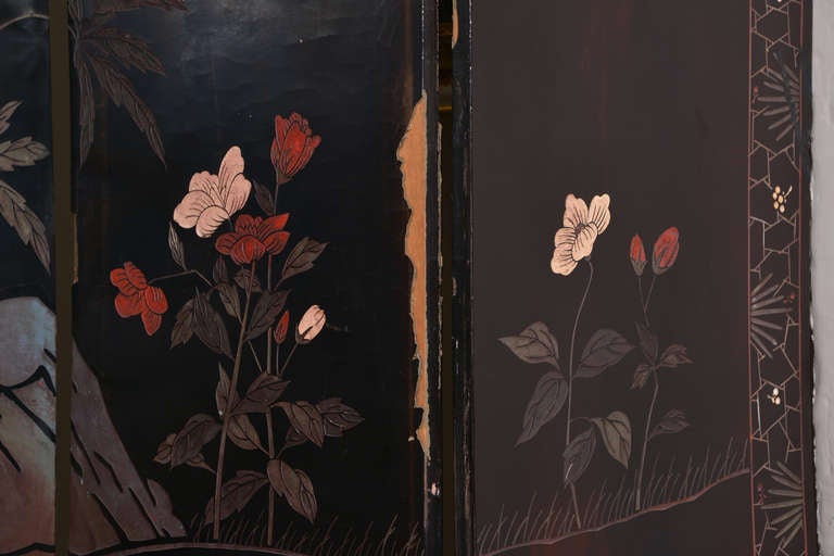 Chinese Black Lacquered Eight-Panel Screen 3