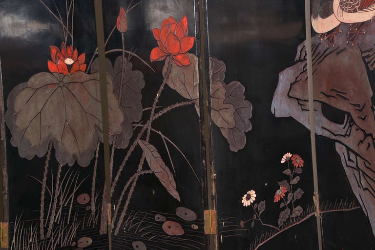 Chinese Black Lacquered Eight-Panel Screen 5