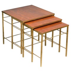 Brass Nesting Tables with Mahogany Inset Tops 8