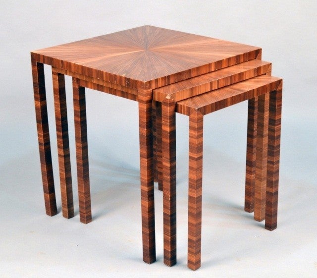 Set of Three Straw Marquetry Nesting Tables,