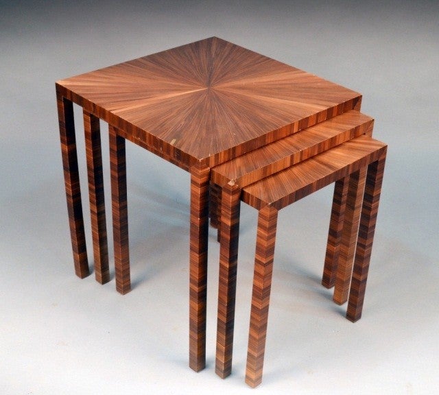 20th Century Straw Marquetry Nesting Tables, set of Three For Sale
