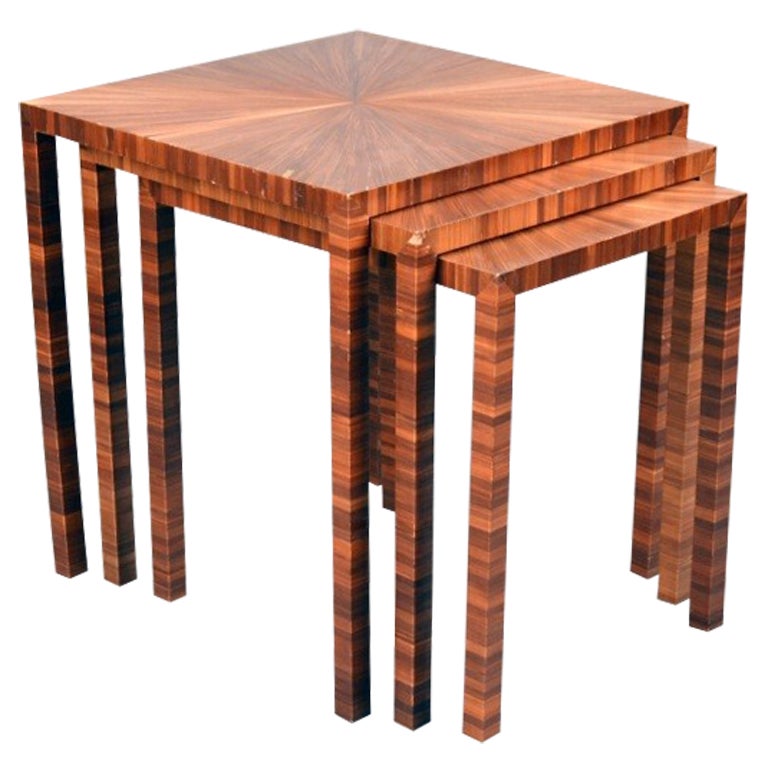 Straw Marquetry Nesting Tables, set of Three