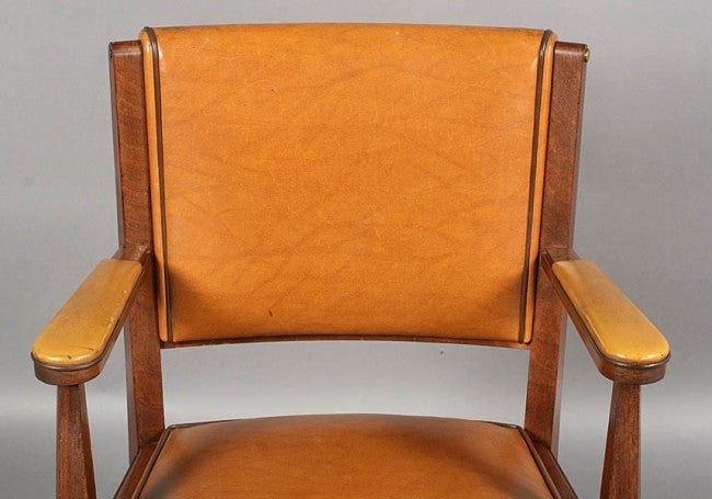 Pair of French Art Deco Leather Arm Chairs 1