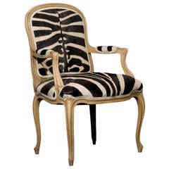 French Louis XV Style Bergère with Zebra Skin Upholstery