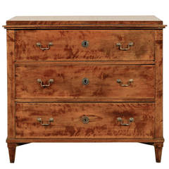Swedish Early 19th Century Three-Drawer Chest Made of Curly Birch