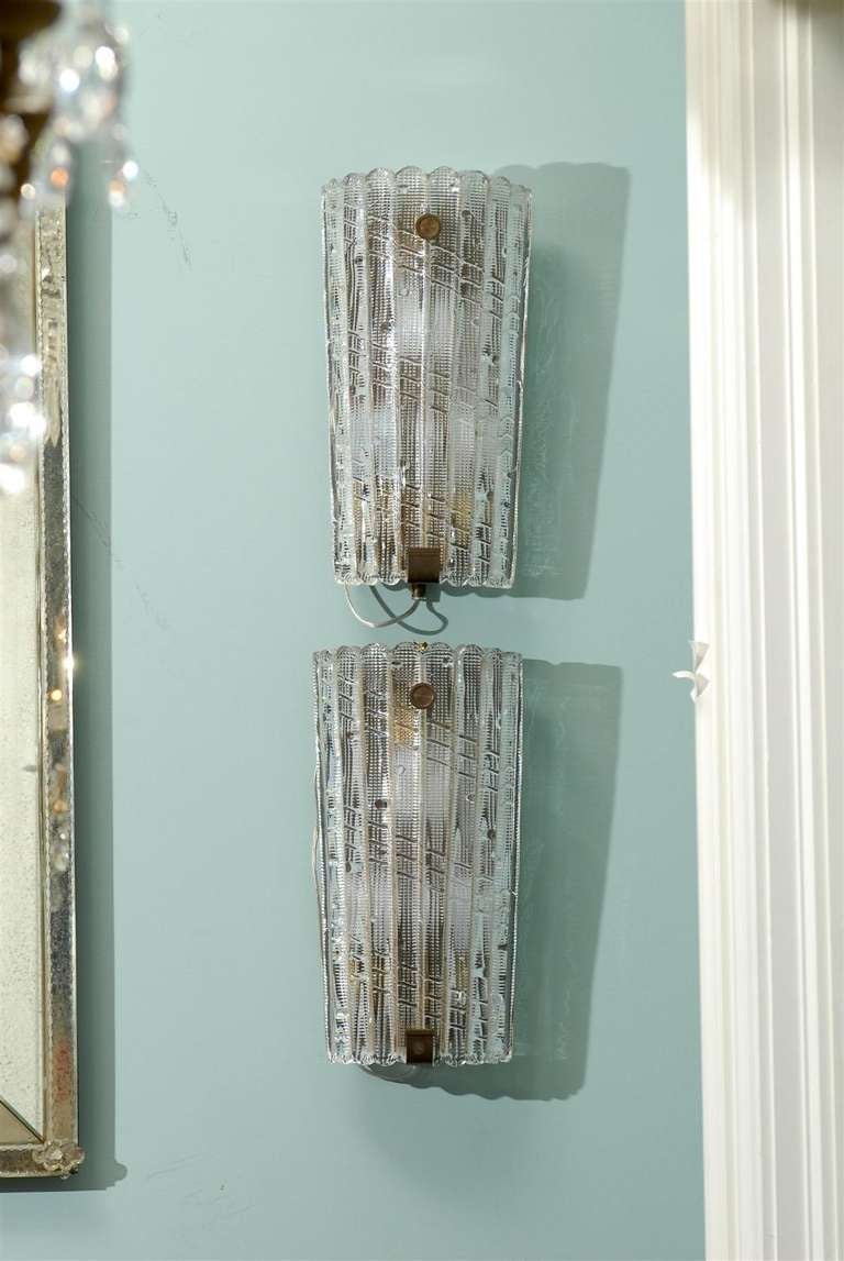 Pair of Swedish Vintage Orrefors Glass Sconces, circa 1940 For Sale 4