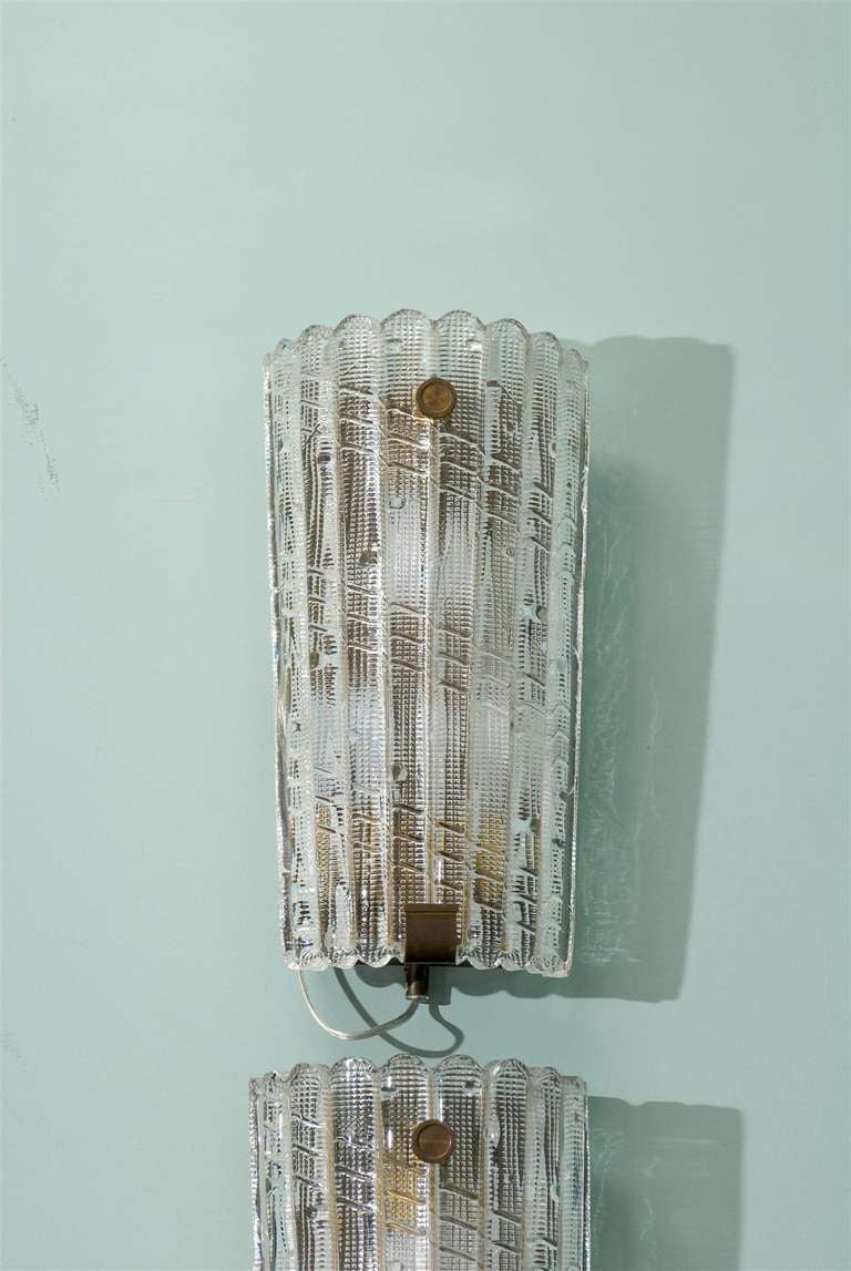 Pair of Swedish Vintage Orrefors Glass Sconces, circa 1940 For Sale 1