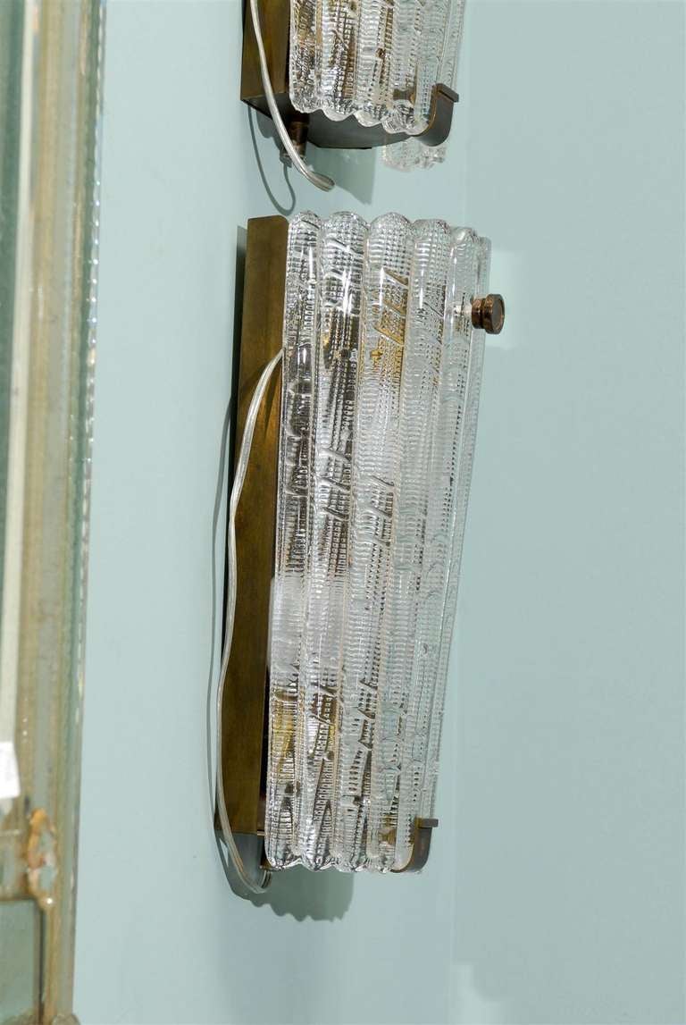 20th Century Pair of Swedish Vintage Orrefors Glass Sconces, circa 1940 For Sale