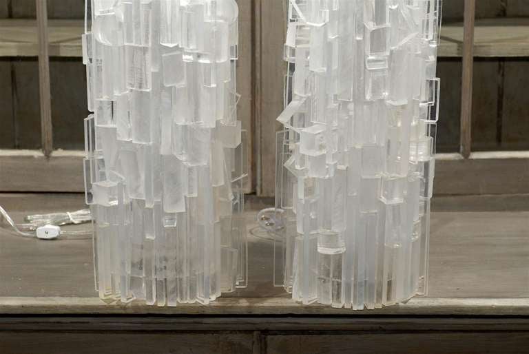 Pair of Lucite Column Lamps 2