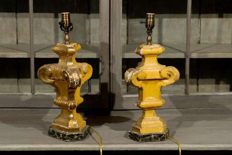 Pair of 19th Century European Antique Gilded Wood Table Lamps 4