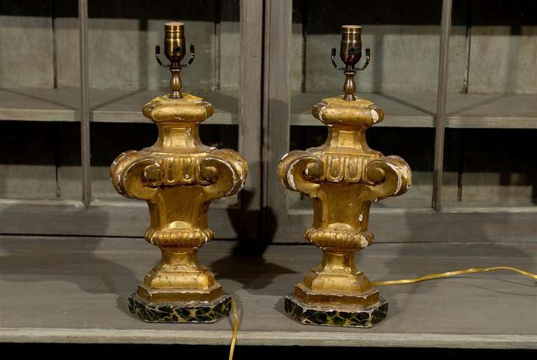 Pair of 19th Century European Antique Gilded Wood Table Lamps 5