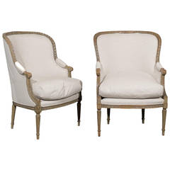 Pair of French 19th Century Louis XVI Style Bergères Chairs