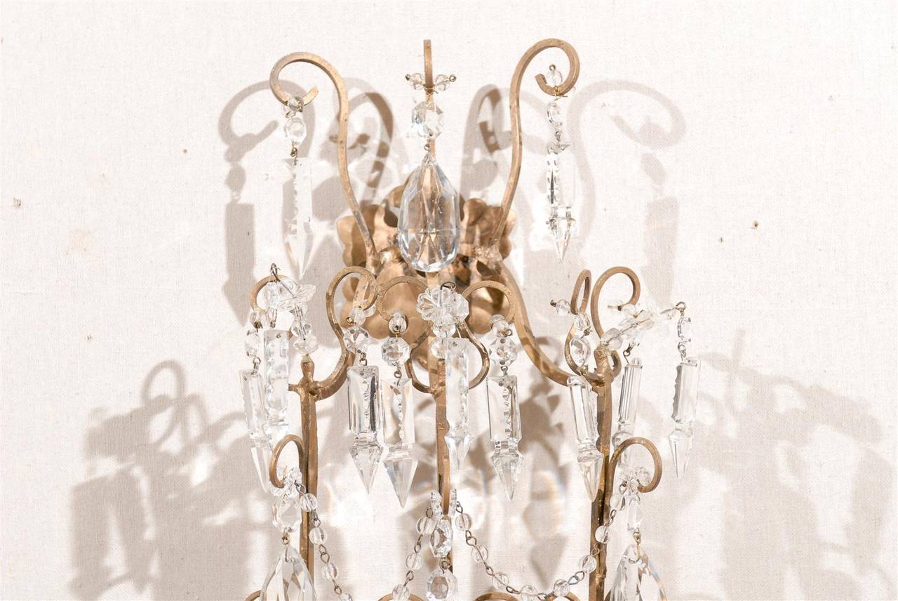 Metal A Pair of Italian Crystal Six-Light Sconces with Beautiful Draping Ornamentation