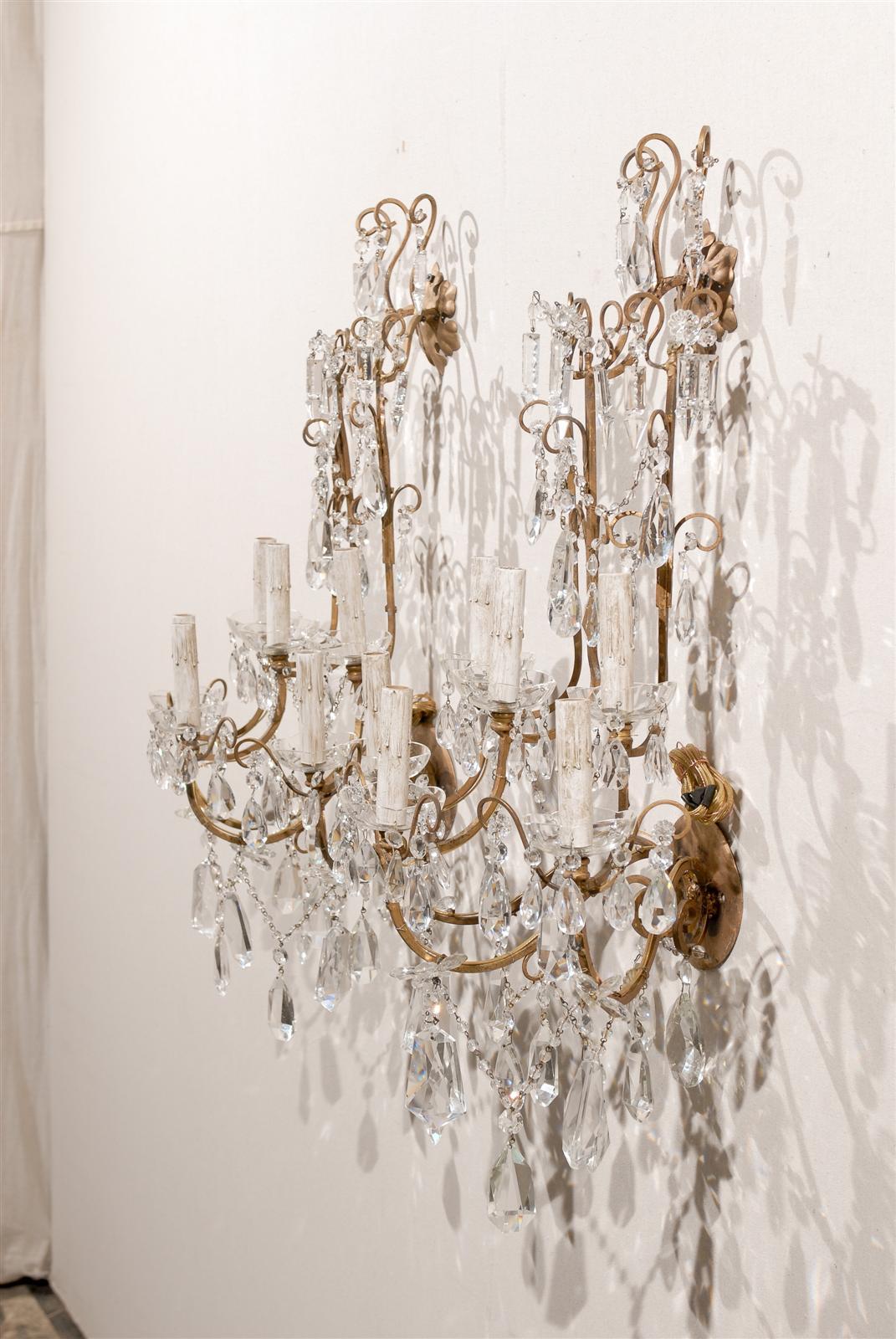 A Pair of Italian Crystal Six-Light Sconces with Beautiful Draping Ornamentation 2