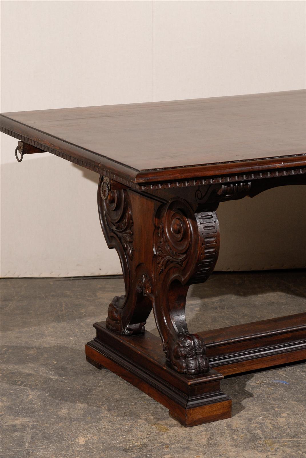 Italian Walnut Wood 19th Century Trestle Table or Desk In Good Condition In Atlanta, GA