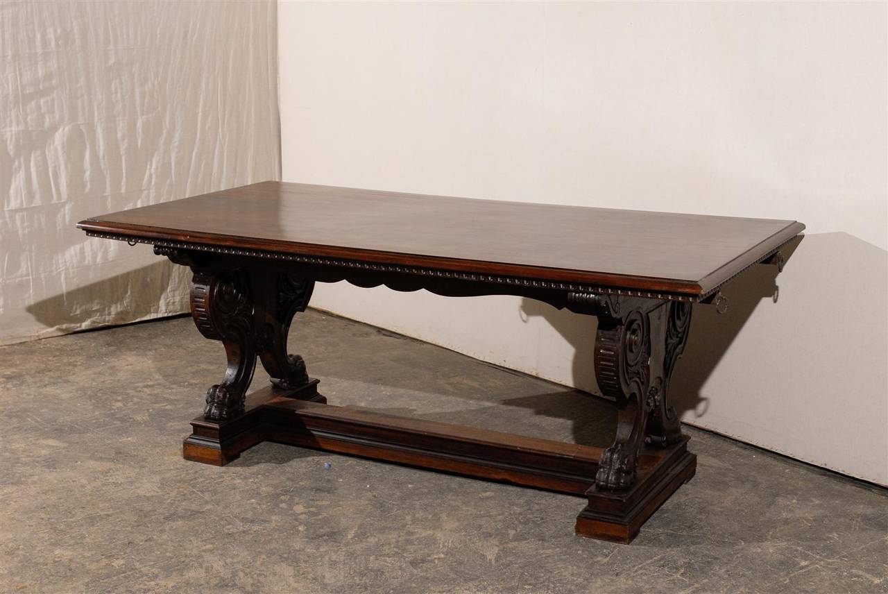 Italian Walnut Wood 19th Century Trestle Table or Desk 3